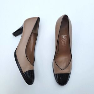 Salvatore Ferragamo Taupe Cap Toe Pumps Narrow AA 2A